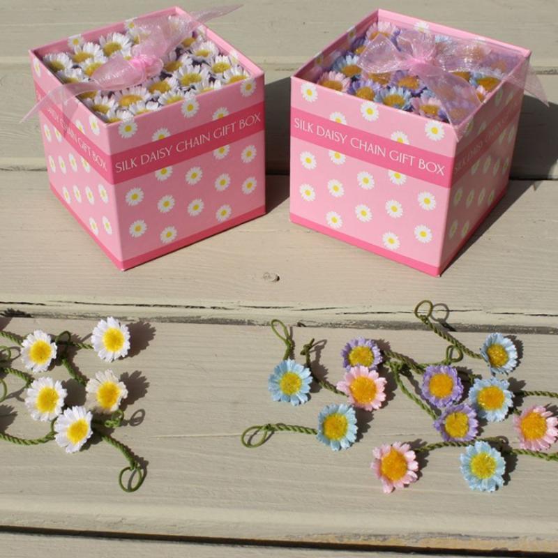 Square Gift Box - 40 white silk daisies or pastel silk daisies